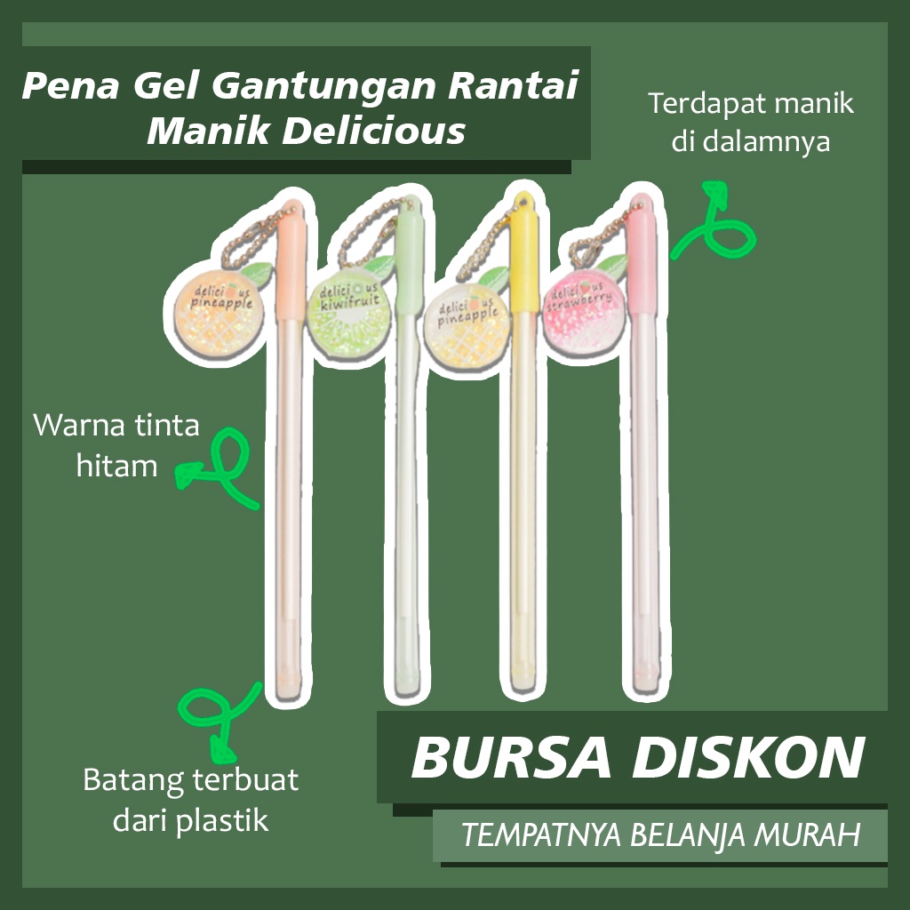 

Selusin Pulpen Gel Gantungan Rantai Manik Delicious Fruit Pena Bolpen Pen