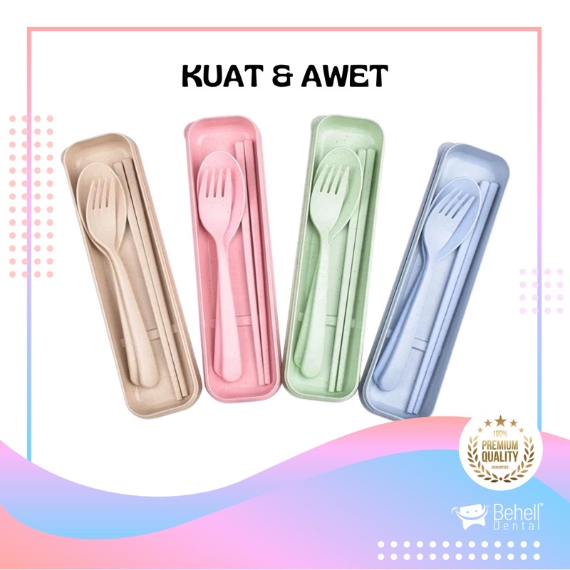 1SET SENDOK SET GARPU SUMPIT BAHAN JERAMI GANDUM + kotak Set 3 in 1 Perlengkapan Alat Makan Portable Travel Souvenir Sovenir Nikah Gift Hadiah COD Behelldental