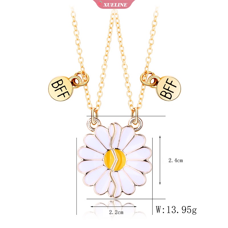 2pcs BFF Kalung Wanita Pecah Daisy Liontin Sahabat Kalung Fashion Pasangan Persahabatan Perhiasan Hadiah Anniversary [ZXL]