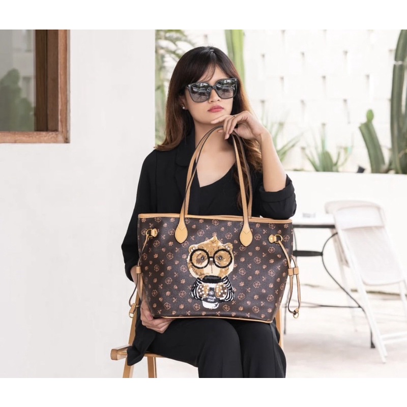 Tas fashion wanita cream bear