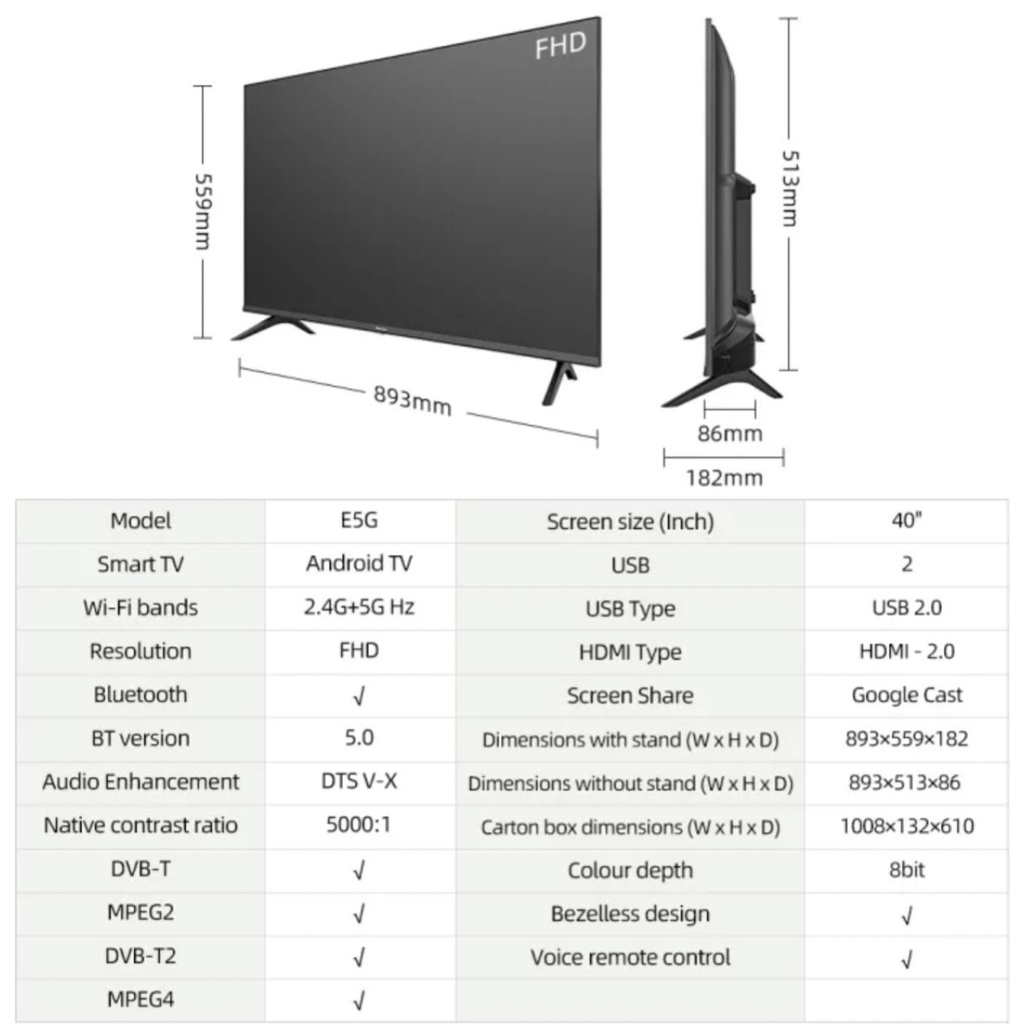 Hisense 40E5G Android Tv 40 Inch | Android 11 FHD TV Dolby Vision &amp; Audio