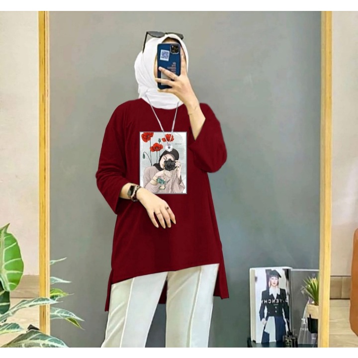 JOSJOLI_STORE/Tunik Hijab Camera/Atasan Wanita Dewasa Lengan 7/8/Fit XL