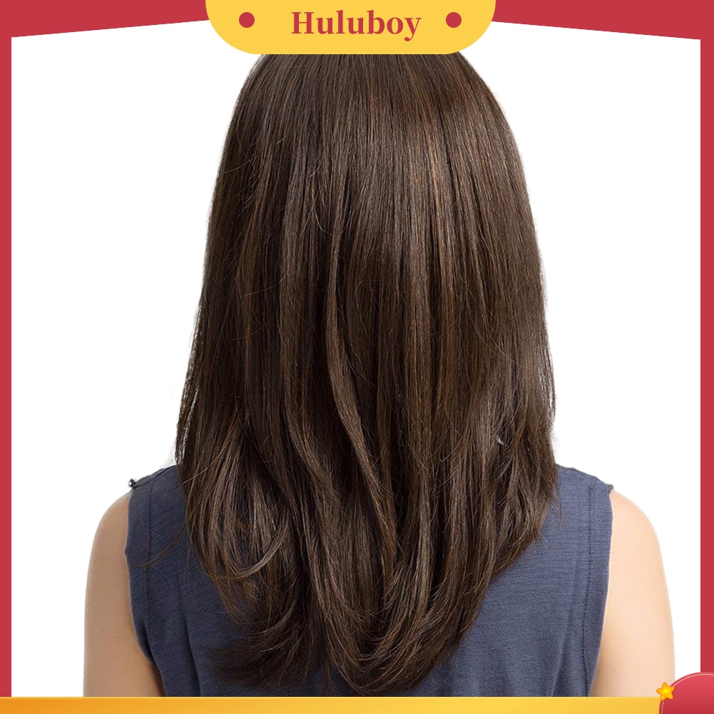 Wig Rambut Panjang Lurus Natural Dengan Poni Samping Untuk Wanita
