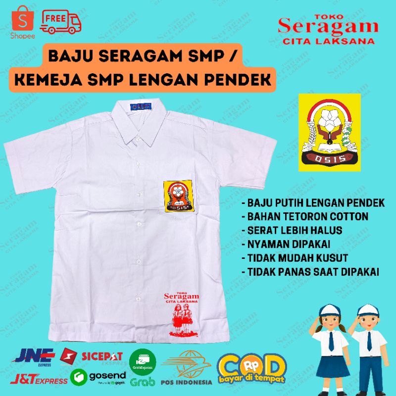 Seragam Sekolah SMP Baju Atasan Putih Tangan Pendek