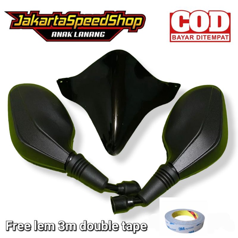 Visor variasi all new beat esp plus kaca spion click thailand hitam polos free double tape