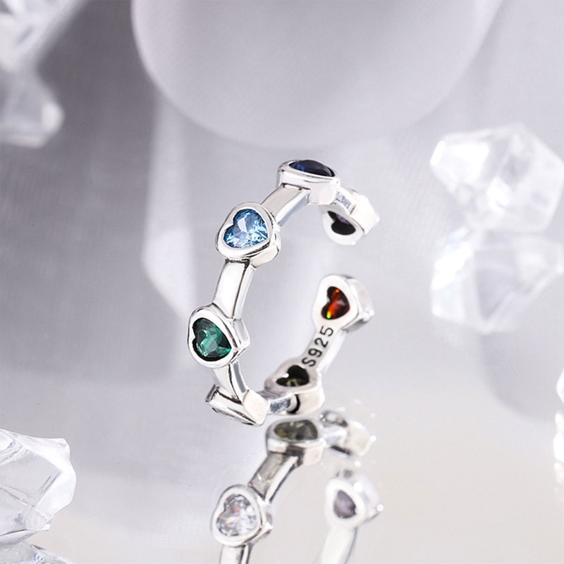925cincin Sterling Silver Hati Untuk Wanita Hijau Merah Batu Sederhana Trendi Retro Anillos Pesta Hadiah Aksesoris