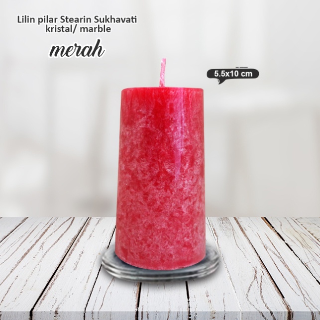 Lilin Merah Stearin Candle Marble Kristal Sukhavati Serbaguna 10cm