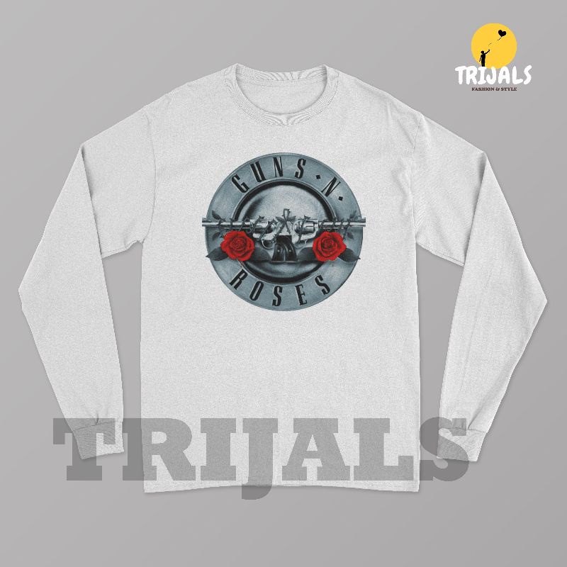 T-shirt Kaos Atasan Pria Wanita Lengan panjang Band Guns N Roses/GNR/Guns N Rosess Original Logo Lon