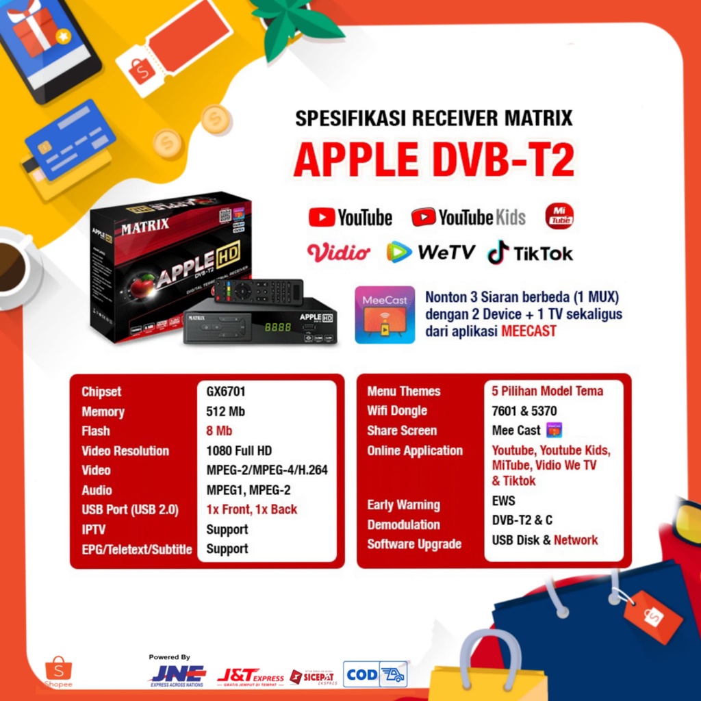 STB MATRIX DVBT-2 APPLE HD MERAH