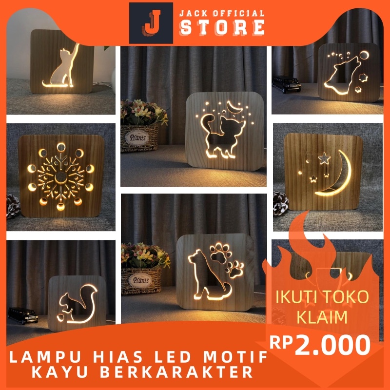 JACKSHOP Lampu Tidur Led Lampu Hias Led Motiv Kayu Berkarakter