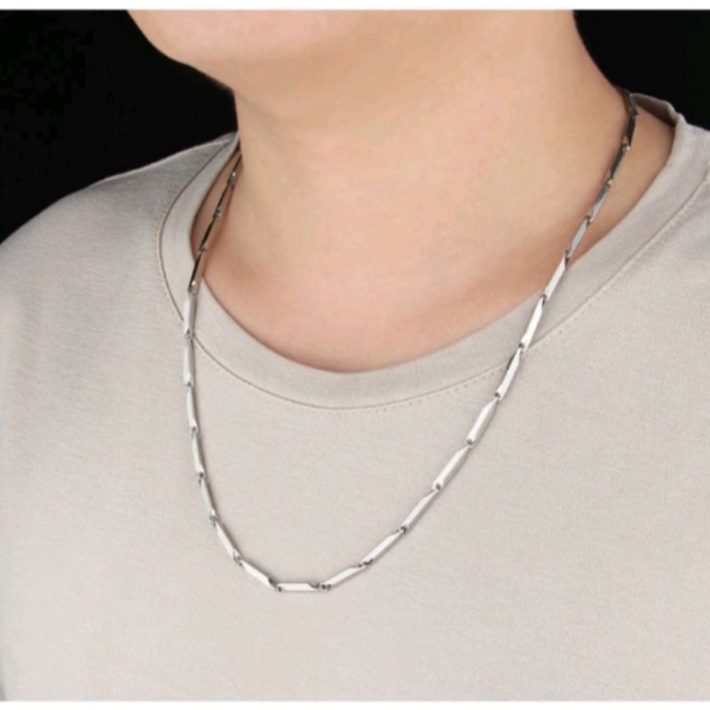 KALUNG TITANIUM SILVER RANTAI PADI PRIA