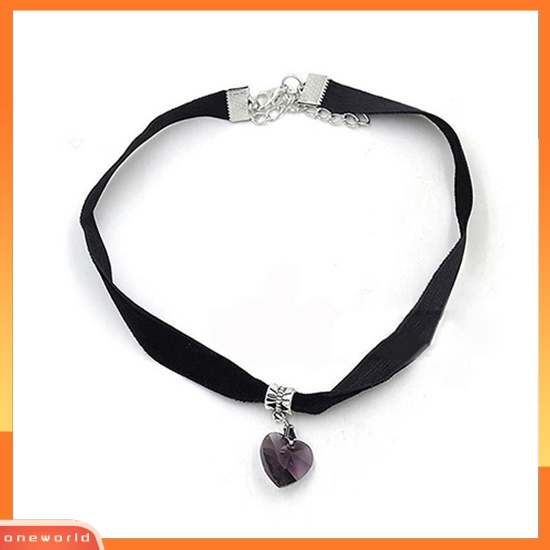 [WONE] Wanita Retro Gothic Beludru Berlian Imitasi Jantung Liontin Choker Kerah Kalung