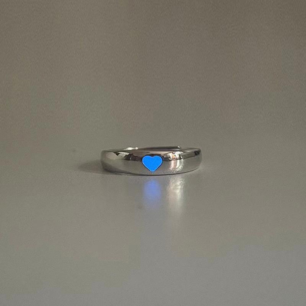 Pasangan Mode Cinta Biru Cinta Hati Cincin Bercahaya Neon Glow In Dark Pembukaan Cincin Perhiasan Hadiah