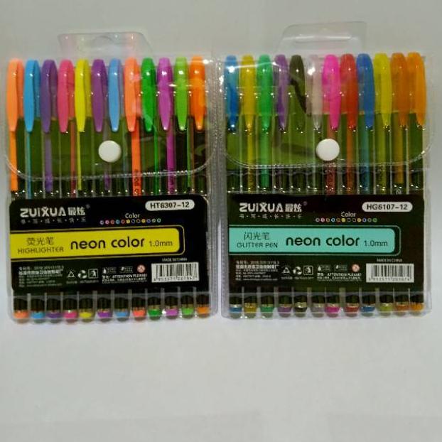 

ㅀ SATU SET ( 12 WARNA ) Pulpen Gel Pen Zuixua Neon Color Glitter Pen Highlighter Pen Pastel Pen 1.0 mm ,