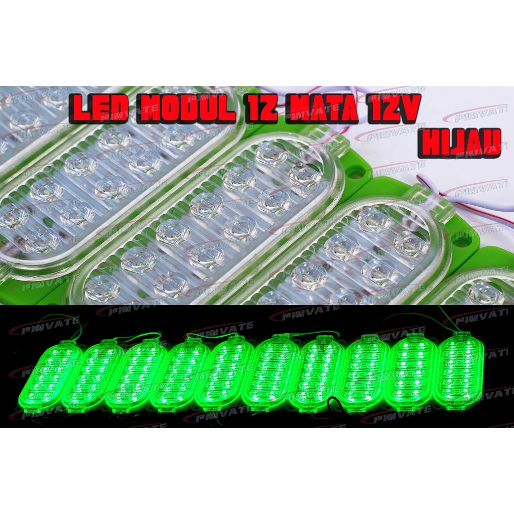 Lampu Led Module Modul 12 Mata 12V Warna Hijau