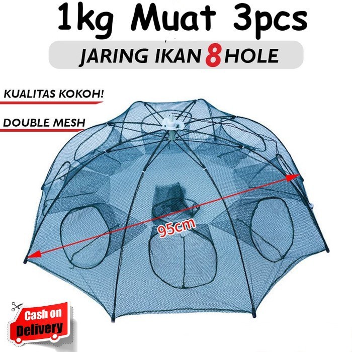 Perangkap Bubu Payung Alat Jaring Pancing Jala Ikan Udang Kepiting Fish Trap Net ( 8 Lubang ) / Jaring Ikan 8 Lubang Payung Bubu Jala Perangkap Ikan Kepiting Udang Cumi Fish Trap