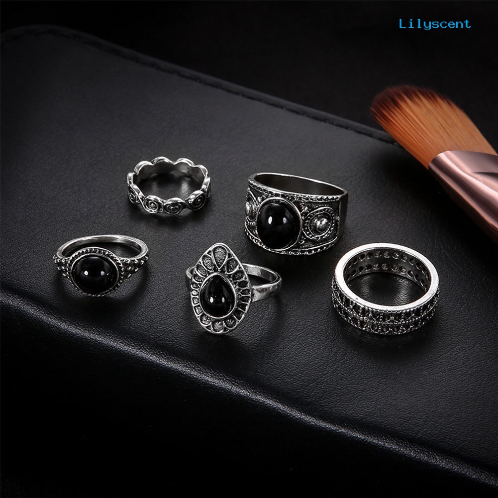 [LS]5Pcs Vintage Hollow Drop Above Knuckle Wanita Susun Midi Rings Set Pub Hadiah