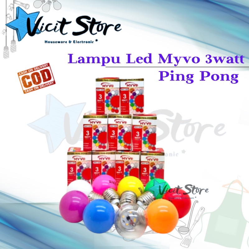 Lampu Led Ping Pong Warna Warni Myvo 3watt / Lampu Hias Warna Warni