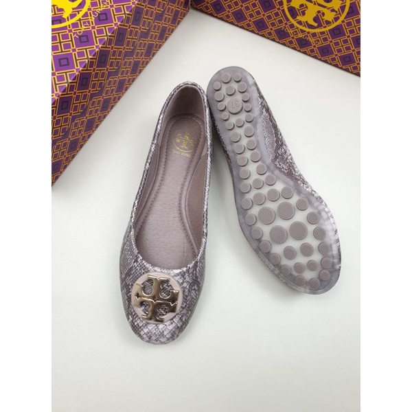 Bestie LAGI PROMO SELLER SEPATU IMPORT TB FLAT SNAKE SKIN LOGO BALLET FLAT SHOES TORY BURCH IMPORT E