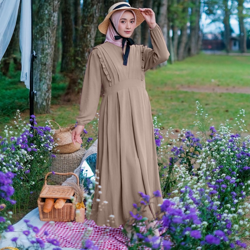 Gamis maxy Zeanez Crincle Airflow Demore 2 Ukuran L&amp;XXL