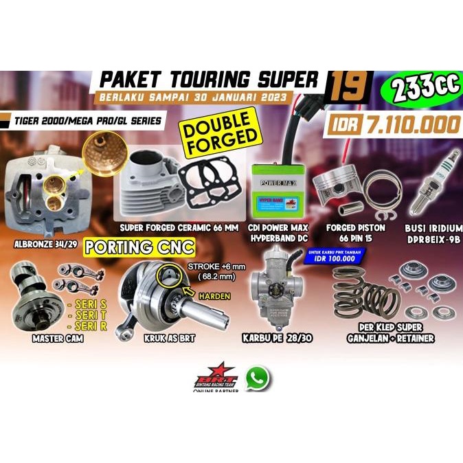 Paket Touring 19 Tiger BRT-Head-Kruk AS-Karbu PE PWK-Per Klep-CDI-Cam