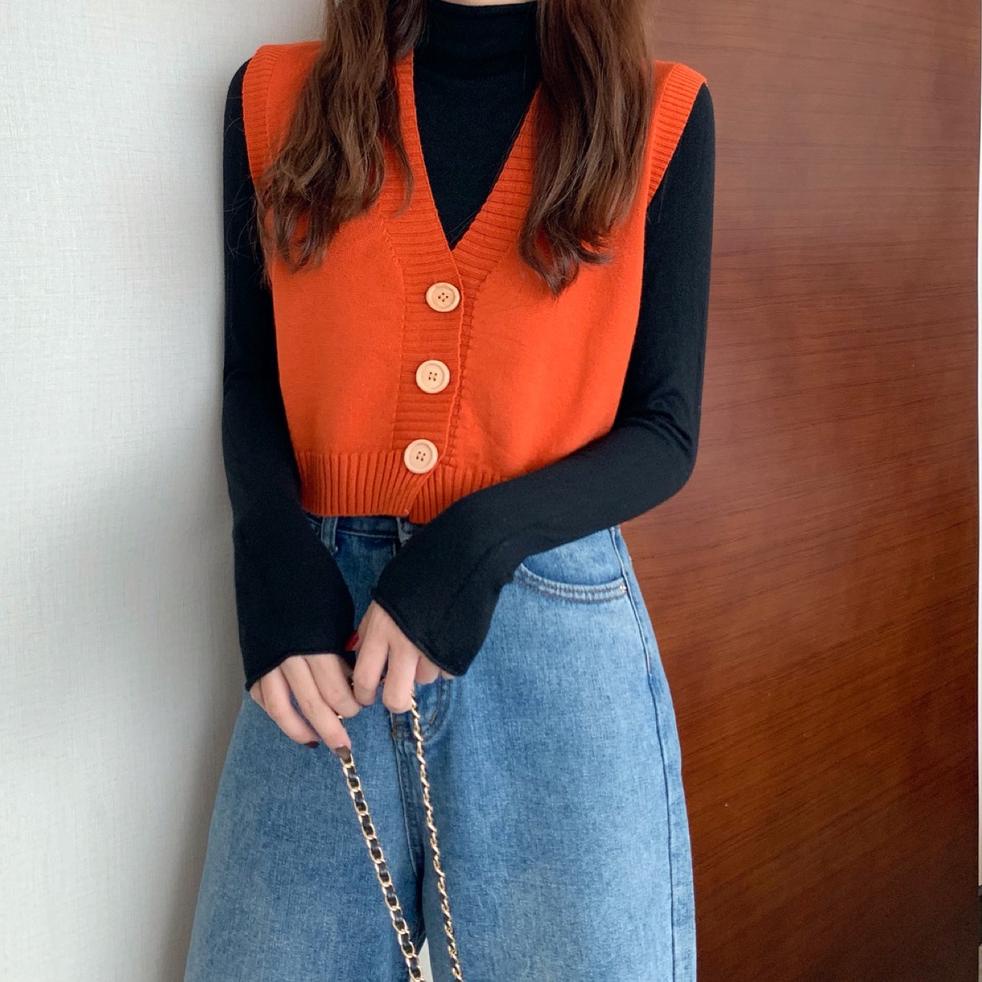 Korea Tanpa lengan longgar v-neck Rompi kisi sweater rajutan rompi outer Rompi rajut {MGD.22De22ѕ}