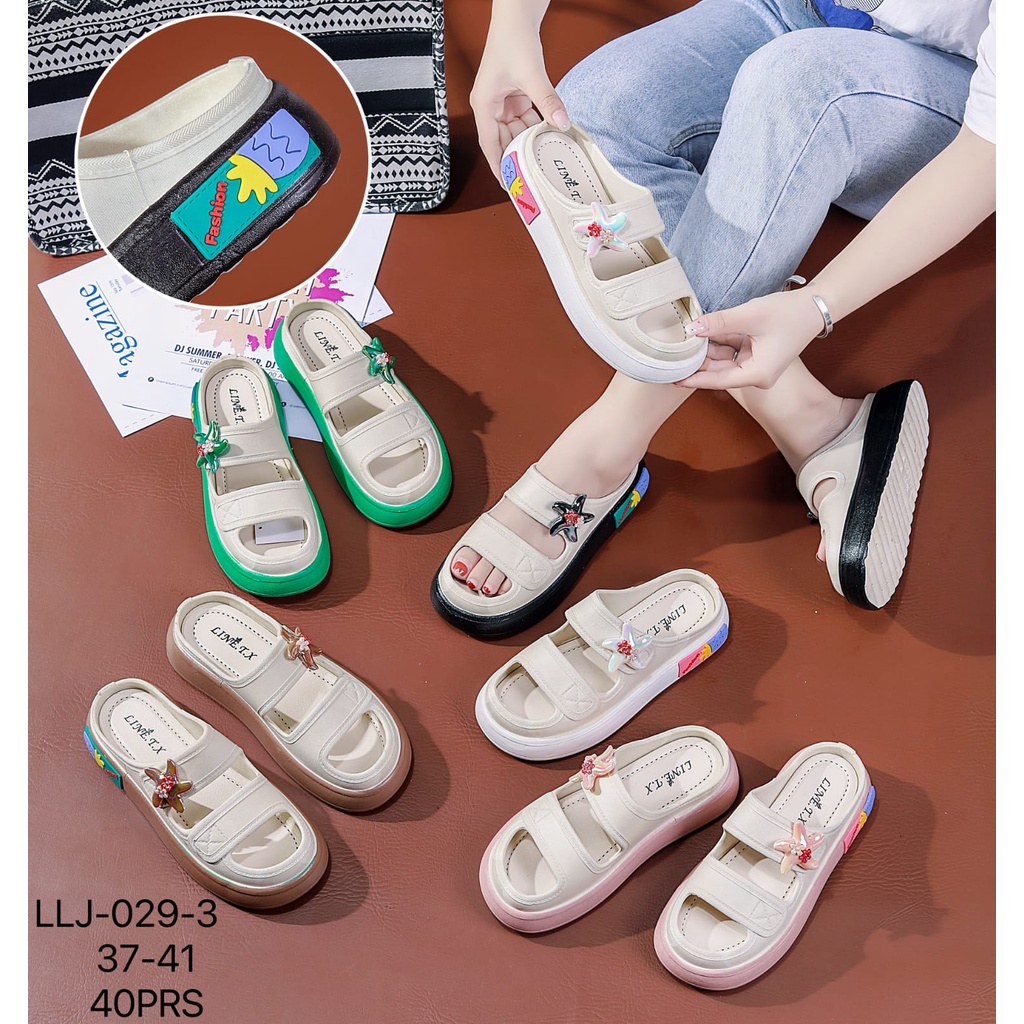 PVC Sandal Slop Double Strap Import Karet Jelly Bahan Tebal Anti Slip Sol Motif Bintang Laut 029-3 STAR