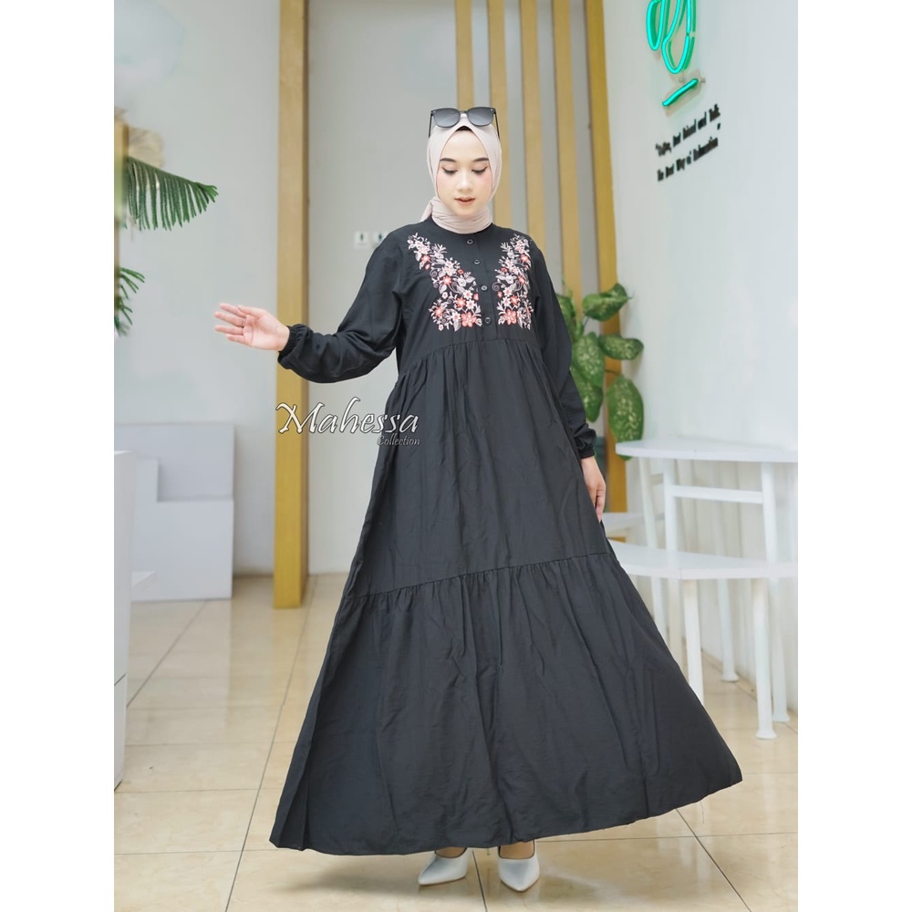 Gamis mahesa bordir susun bunga gamis polo linen bordir by mahesa gamis termurah dan paling bestsell