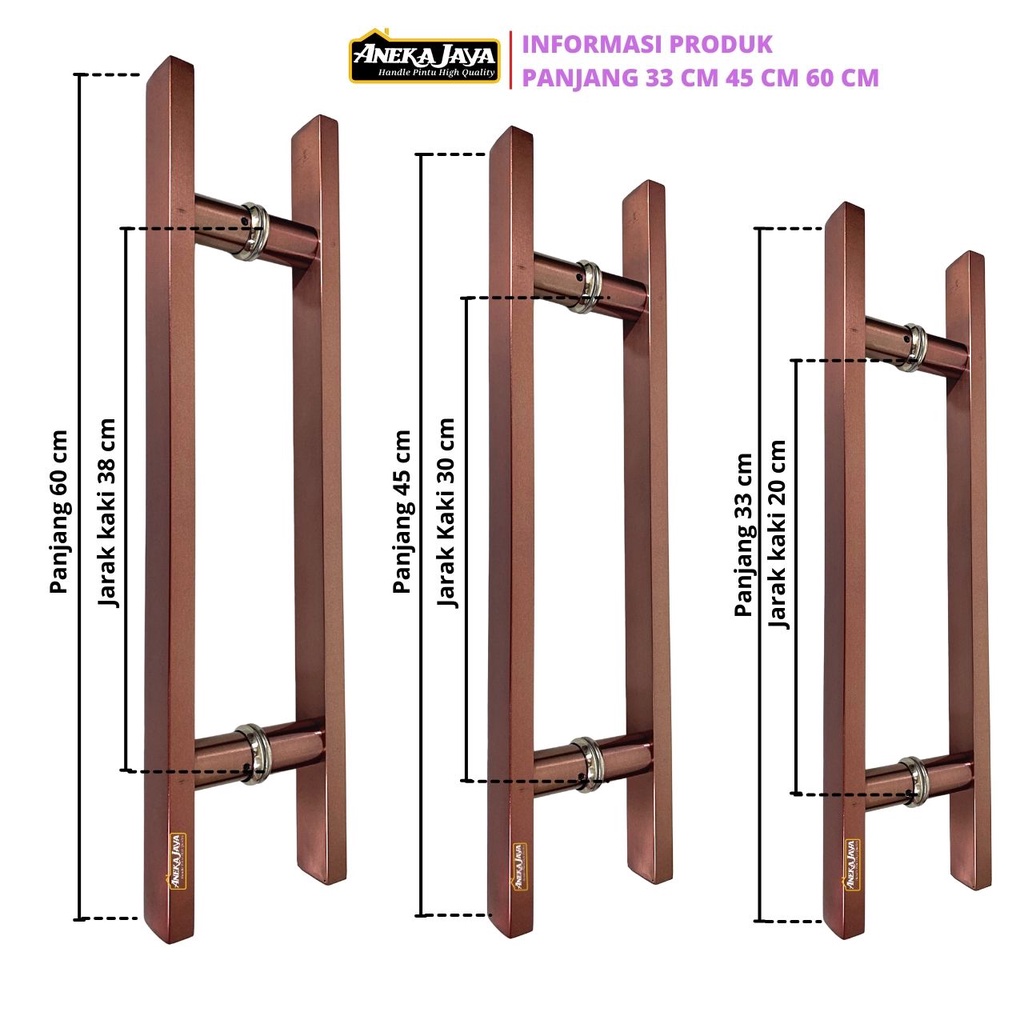 4 Handel Set Kunci Rumah Kantor Kaki Tembus 60 cm 45 33 Gagang Handle Tarikan Pegangan Terbaru Stainlees Pintiu Kayu Kaca Allumunium - Rose Gold Hitam Dop Golden