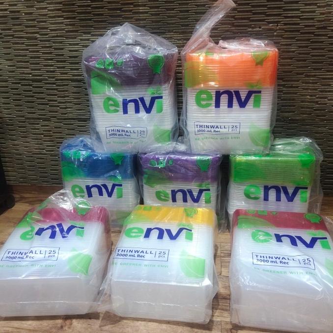 Thinwall Premium Warna 3000ml Rect ( 3000 ml ) kotak makan isi 25 set