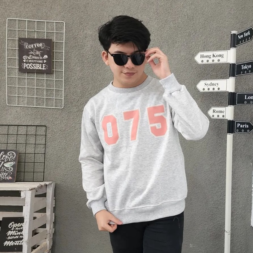 Sweater 075 Unisex Crewneck Oblong Style Casual Remaja Fleece