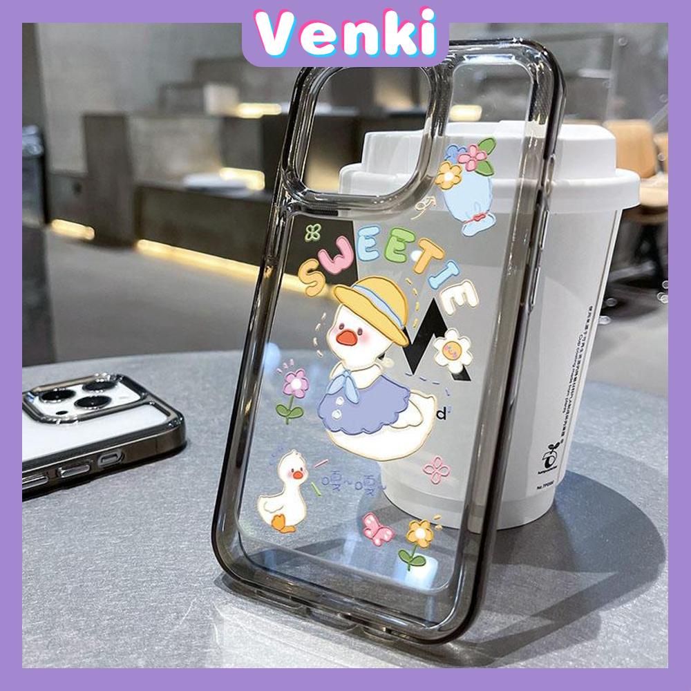 iPhone Case High Quality HD Transparent Acrylic Hard Case Cartoon Cute Duck Metal Button Camera Protection Shockproof Compatible For iPhone 14 13 12 11 Pro Pro Max 7 8 Plus XR