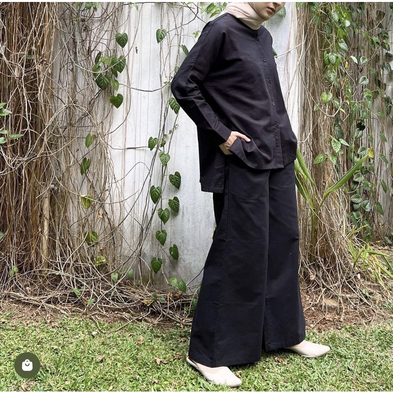 PRELOVED Linen Set Cullote BLACK by Masa