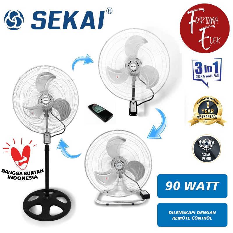 Sekai Industrial Fan Tornado 20 inch Kipas Angin Industri 3 in 1 + Remote HSN 2037 Stand / Wall / Floor Fan