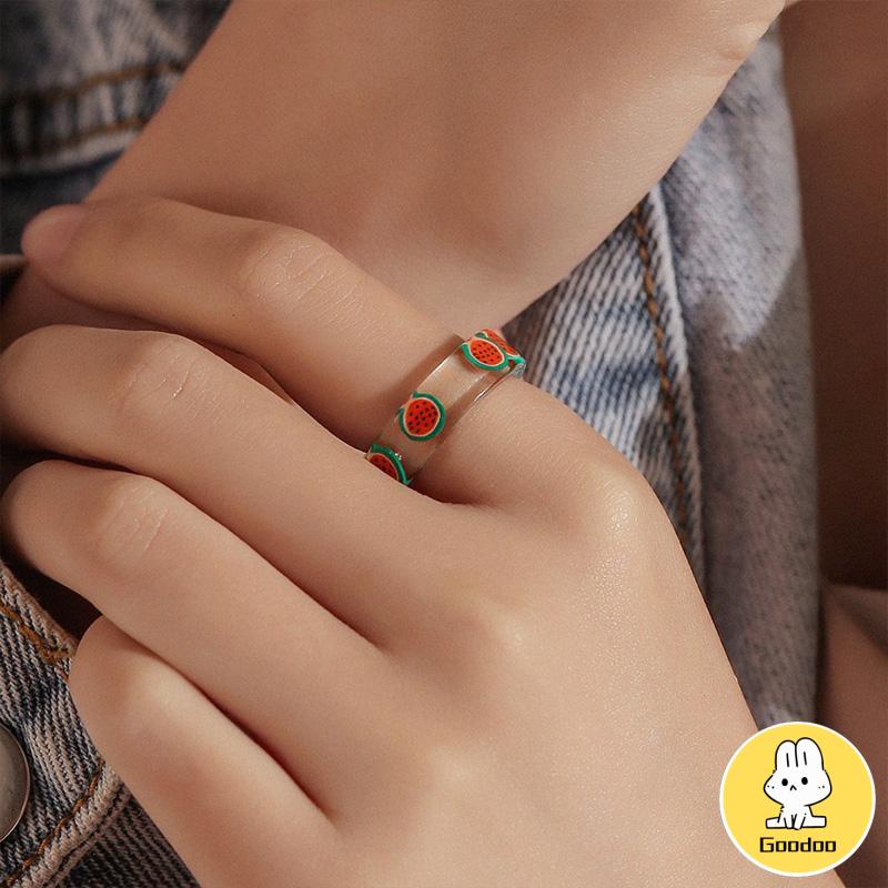 Cincin Bahan Resin Akrilik Bentuk Buah Untuk Wanita Fashion Korea -Doo