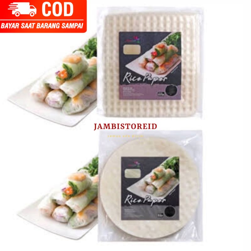 

(JAMBISTOREID) JAMBI LANGSUNG KIRIM Rice Paper Halal 20pcs All Varian Bulat Petak Segi Kulit Lumpia dari Tepung Beras Papers Lembaran Transparan Bening Lembek Lunak Lembut Banh Trang Spring Roll Vietnam