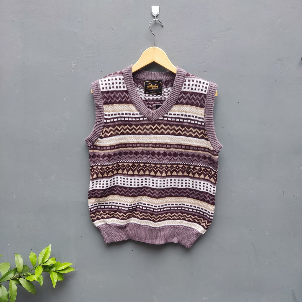 Vest Knit Pria wanita Jaquard Pattern - Sweater Rompi Rajut Tribal