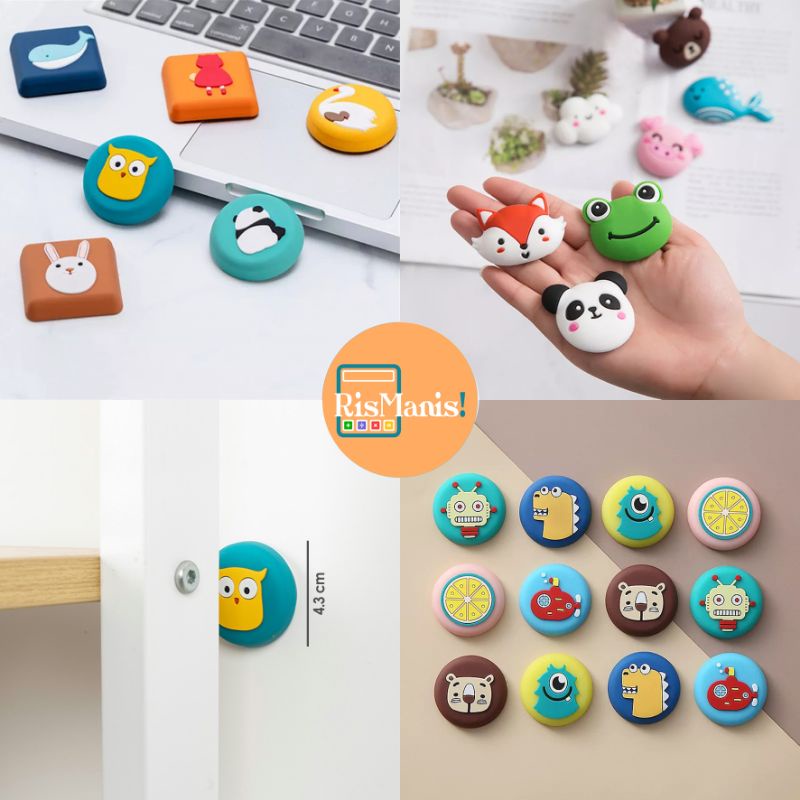 CARTOON DOOR STOPPER - Penahan Gagang Pintu Aneka Karakter Kartun Lucu Motif Hewan Warna Warni Bantalan Karet Lentur Elastis Pelindung Handle Furniture Rumah Aksesoris Protector Perabot Furnitur