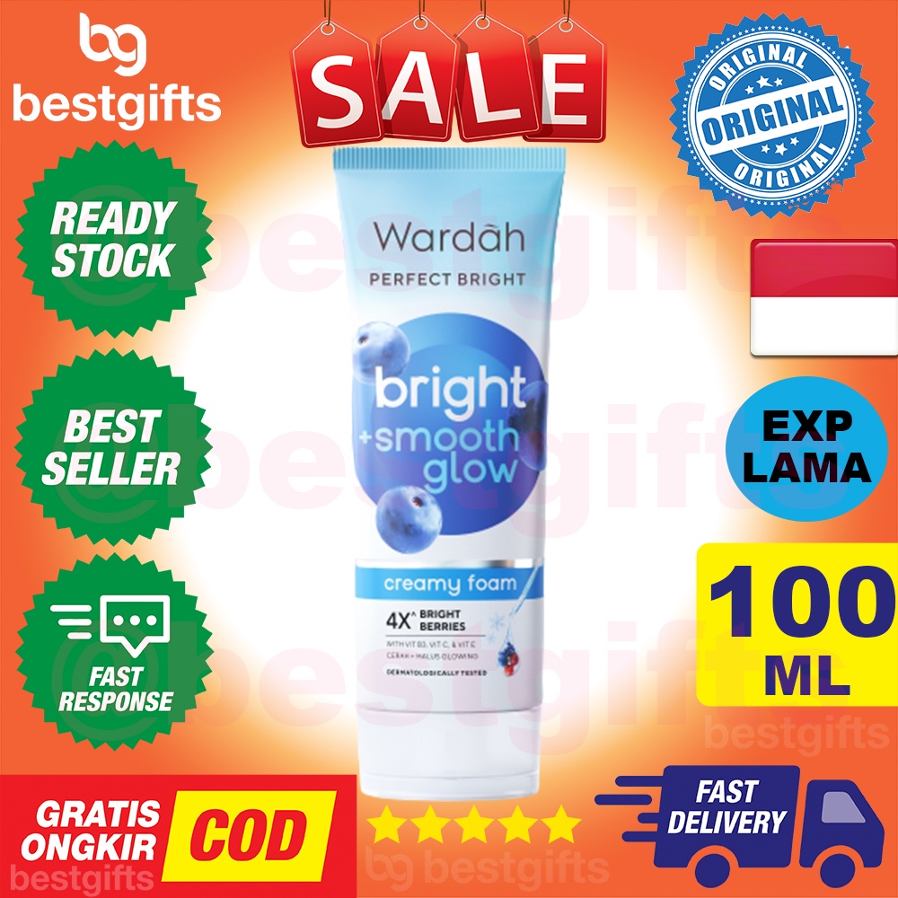 WARDAH PERFECT BRIGHT CREAMY FOAM BRIGHT + SMOOTH GLOW FACE WASH SABUN CUCI MUKA KULIT NORMAL KERING 100 ML