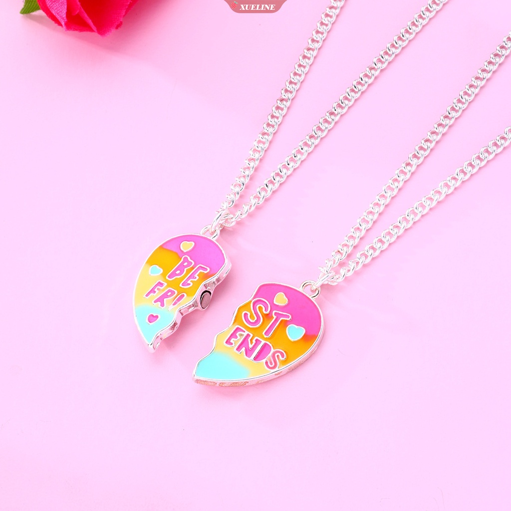 2 Pcs fashion bestie Pelangi Berbentuk Hati Kalung Cinta Anak Sahabat Baik Terbaik Kartun Tetes Minyak Liontin Surat Kalung [ZXL]