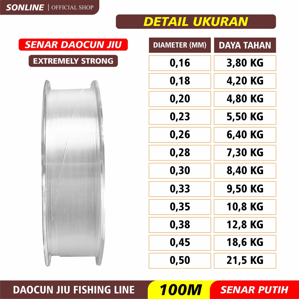 SONLINE  Tali Pancing Daocun Jiu Fishing Senar Pancing 100m Bahan Nilon Daya Tahan Super Kuat