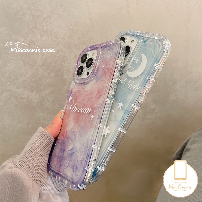 IPHONE Airbag Phone Case Kompatibel Untuk Iphone7 8 6 6S Plus 11 14 13 12 Pro MAX XR X XS MAX Fantasi Lukisan Tinta Langit Berbintang Bulan Bintang TPU Lembut Bening Shockproof Back Cover