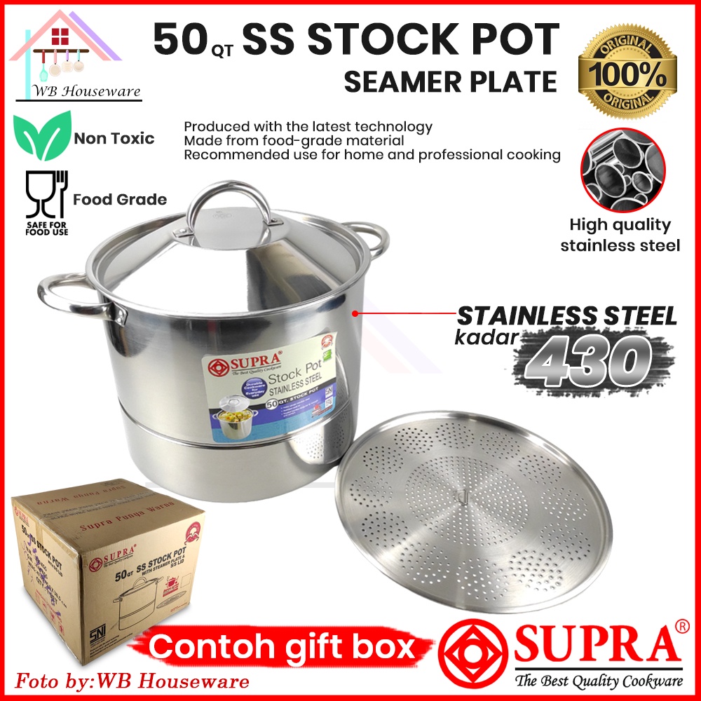 TERMURAH SUPRA stockpot 50qt 47Liter / panci tinggi jumbo stainless + tutup / panci rebus sayur /
