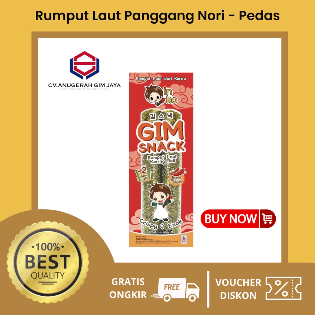 

gim snack rumput laut roll rasa pedas / makanan / rumput laut