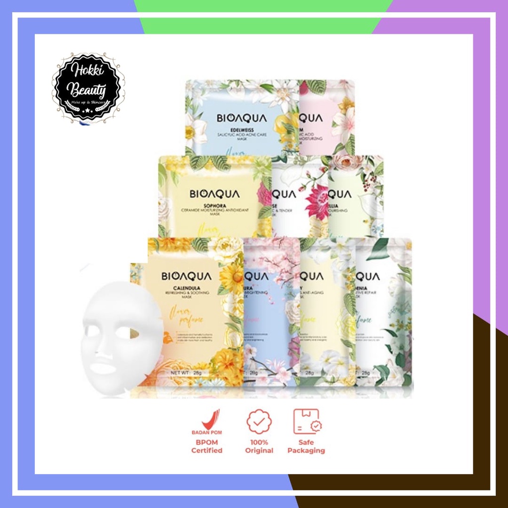 BIOAQUA Sheet Mask Masker Wajah Flowers Series (28g/pcs) Hydrating Essence Face Mask Brightening dan Anti Acne