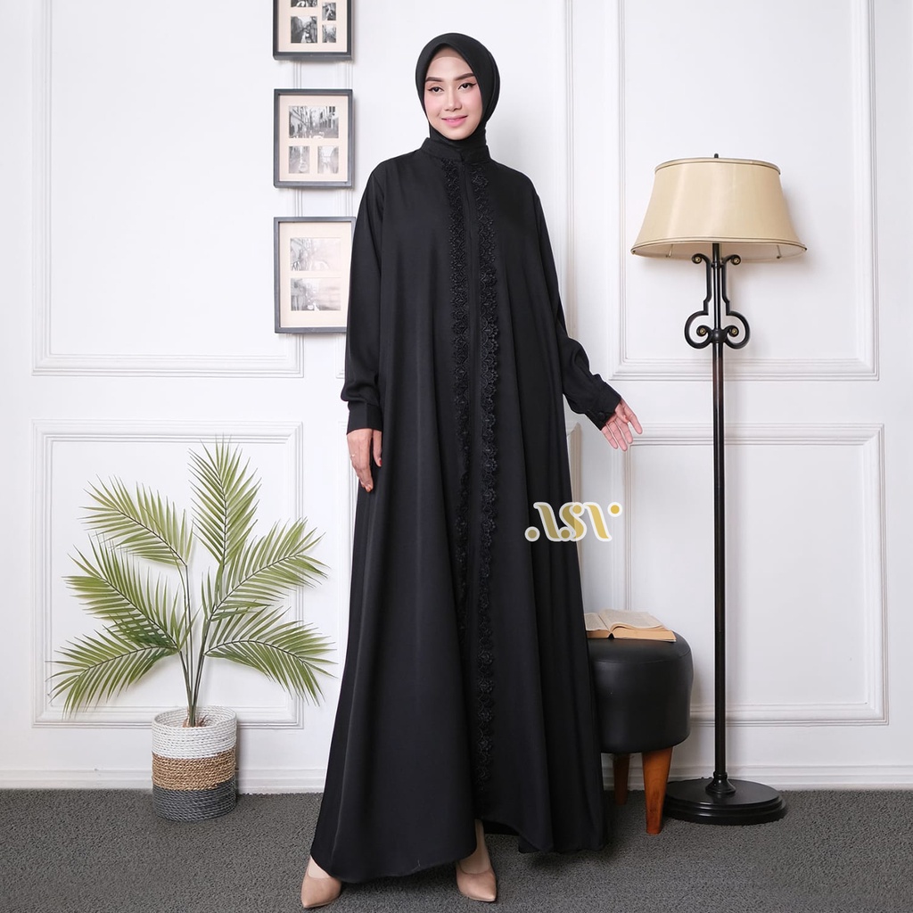 STANDAR-BIGSIZE | Halima Abaya Arab Gamis Hitam Bahan Shakila Jubah Akhwat Ummahat Ukuran Lengkap LD 105 115 125 Fit L XL XXL Busui Friendly Original ALSAVA