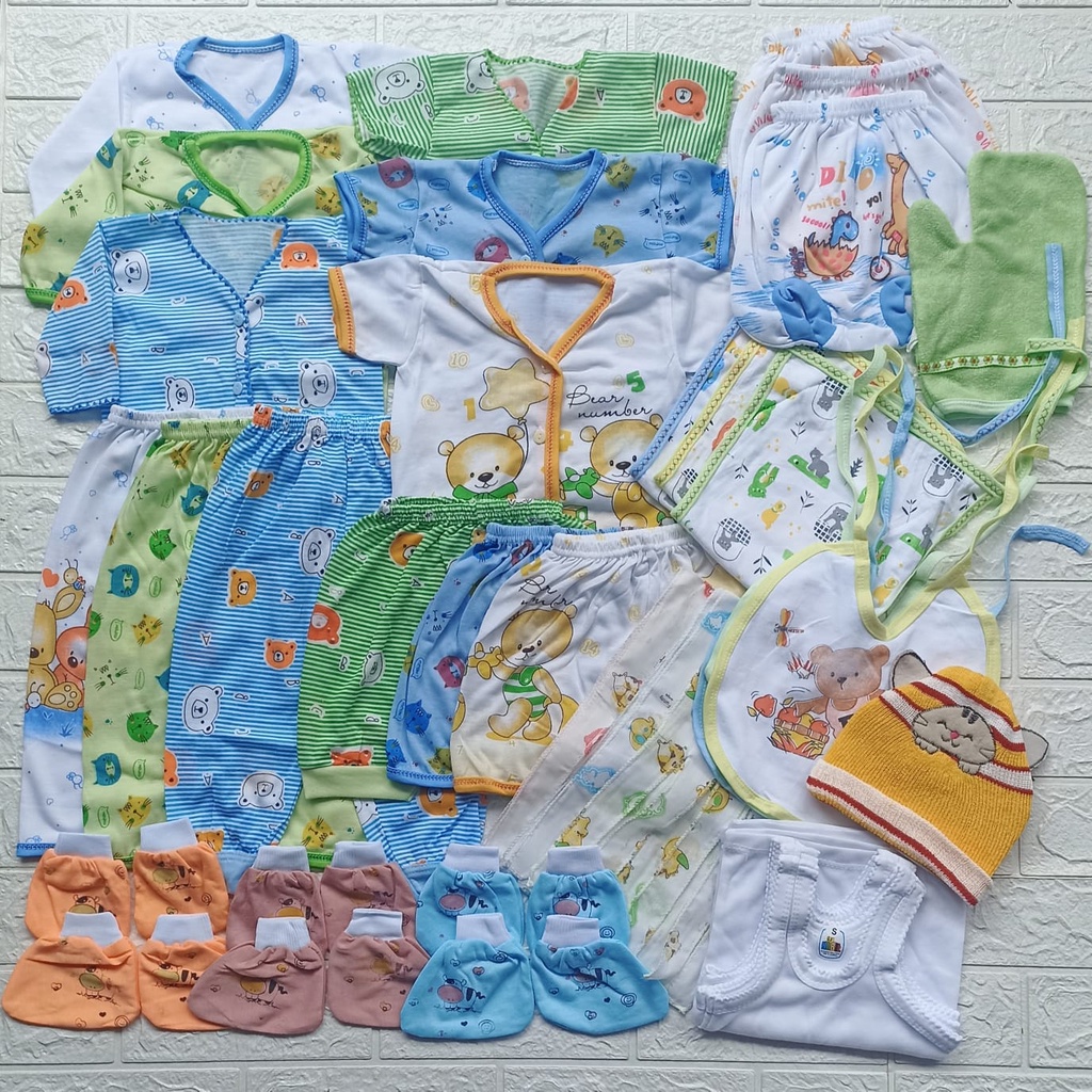 35 PCS Paket baju bayi baru lahir paket baju bayi newborn lengkap celana popok gurita sarung tangan sarung kaki topi celemek bayi