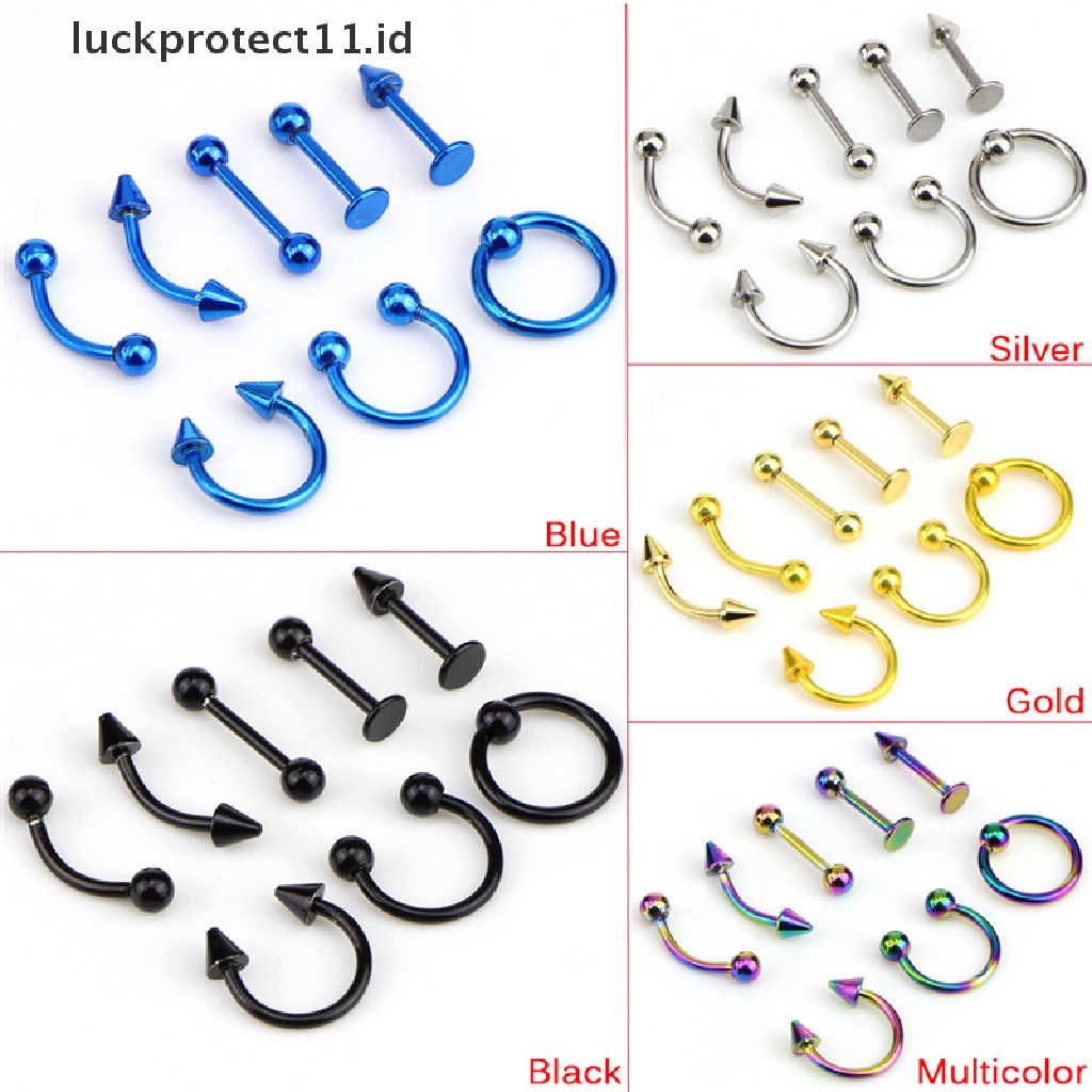 /Fashion Hot// Fashion// Campur 8PCS 16G Stainless Steel Helix Perhiasan Telinga Alis Hidung Bibir Rings.