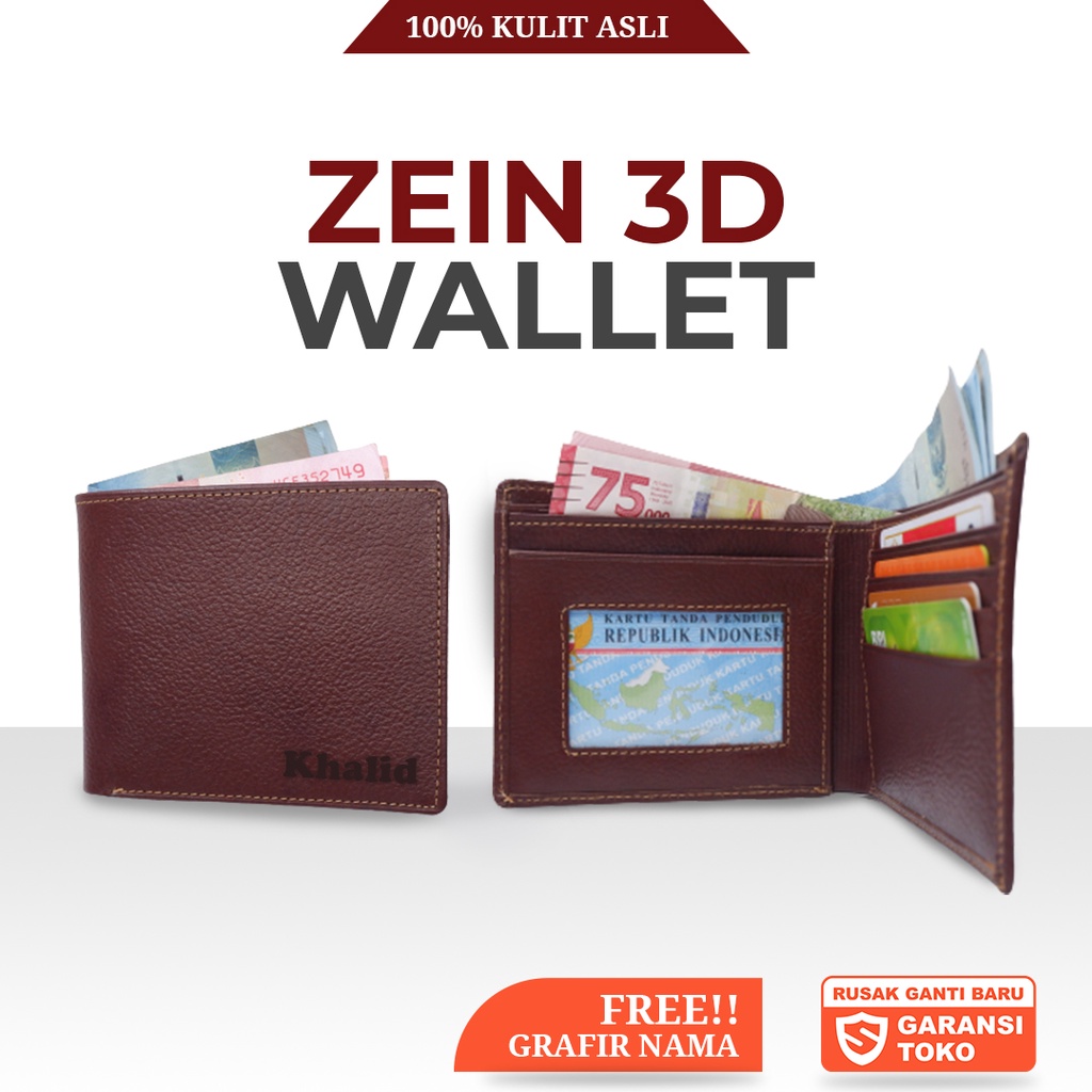 Dompet Kulit Pria Zen 3D 100% Original Kulit Asli - Gratis Grafir Nama