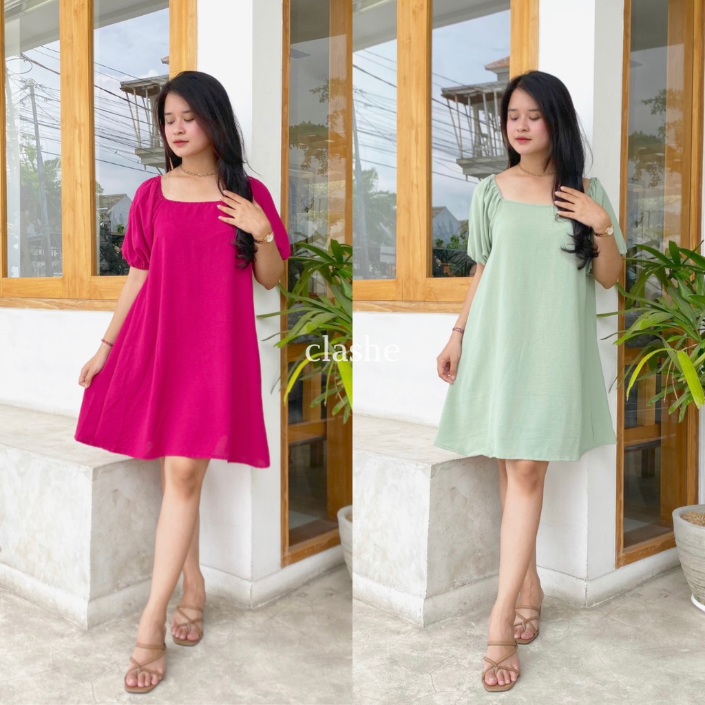 Dress Cantik Kekinian Gaun Wanita Dewasa Crinkle Airflow Anti Lecek Korean Style Terbaru Ootd Emma Dress by Clashe